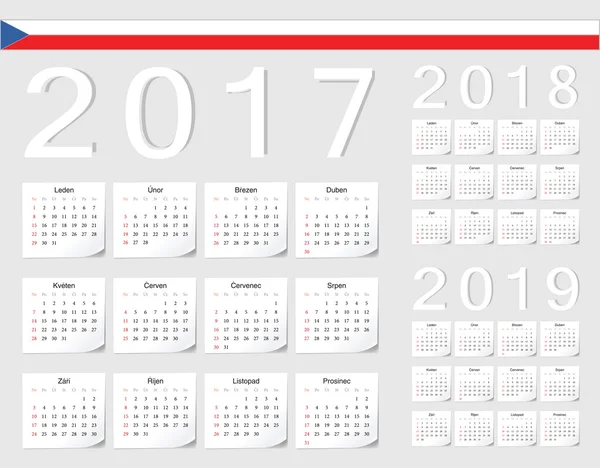 Комплект векторных календарей Чехии 2017, 2018, 2019 — стоковый вектор