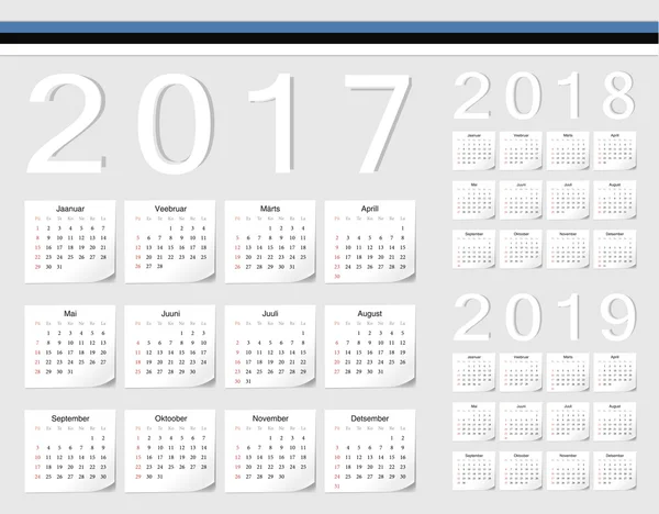 Ensemble de calendriers vectoriels estonien 2017, 2018, 2019 — Image vectorielle