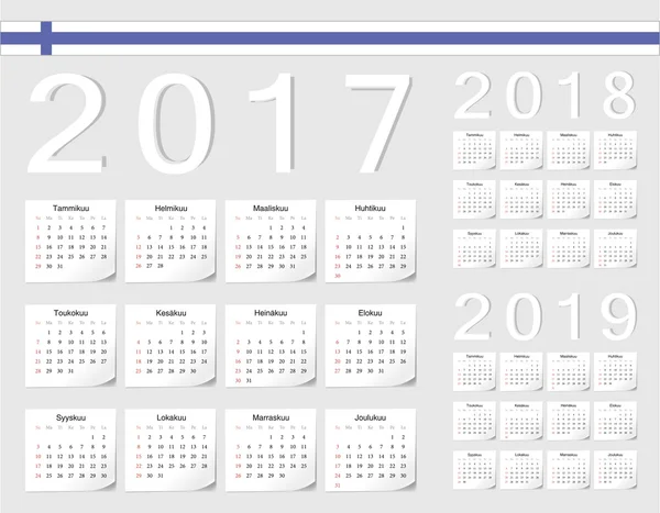 Ensemble de calendriers vectoriels finlandais 2017, 2018, 2019 — Image vectorielle