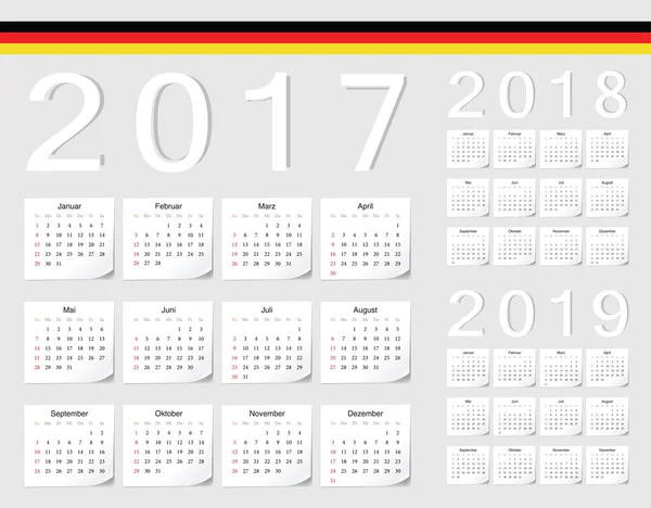 Conjunto de calendarios vectoriales alemanes 2017, 2018, 2019 — Vector de stock