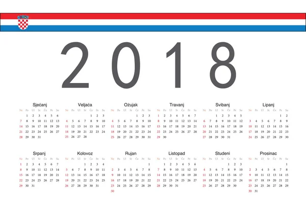 Croatian 2018 year vector calendar — Stock Vector