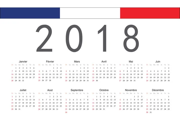 Francês 2018 ano vetor calendário — Vetor de Stock