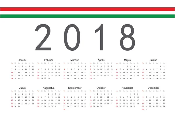 Угорська-2018 року вектор календар — стоковий вектор