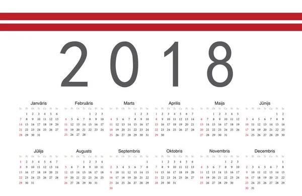 Calendario vettoriale anno lettone 2018 — Vettoriale Stock