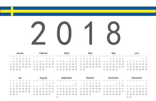 Suecia 2018 año vector calendario — Vector de stock