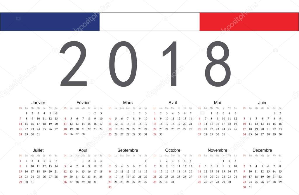 French 2018 year vector calendar