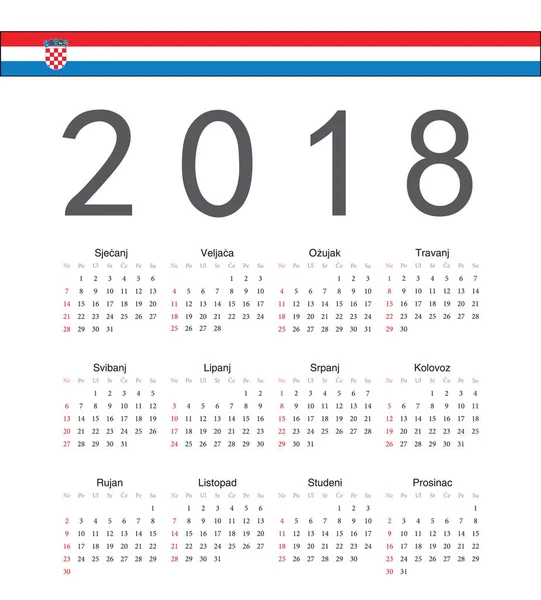 Cuadrado croata 2018 año vector calendario — Vector de stock