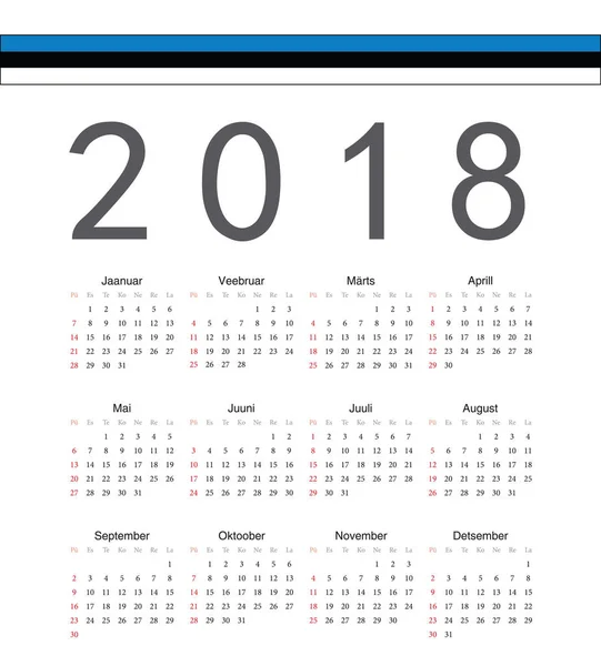 Vierkante Ests 2018 vector jaarkalender — Stockvector