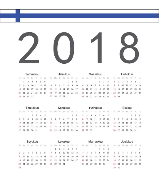 Cuadrado negro finlandés 2018 año vector calendario — Vector de stock