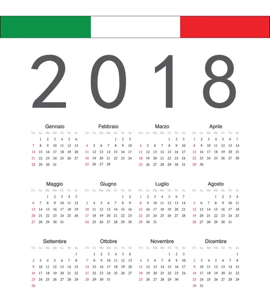 ปฏิทินเวกเตอร์ปี 2018 สแควร์อิตาลี — ภาพเวกเตอร์สต็อก