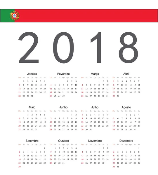 Calendario vectorial cuadrado portugués 2018 año — Archivo Imágenes Vectoriales