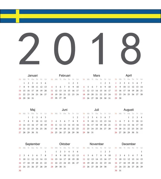 Plaza sueco 2018 año vector calendario — Vector de stock