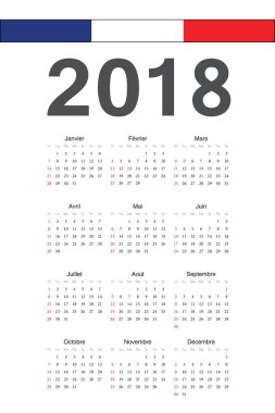 Fransızca 2018 yıl vektör takvim