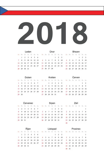 Česká 2018 rok vektor kalendář — Stockový vektor