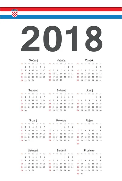 Croata 2018 ano vetor calendário — Vetor de Stock