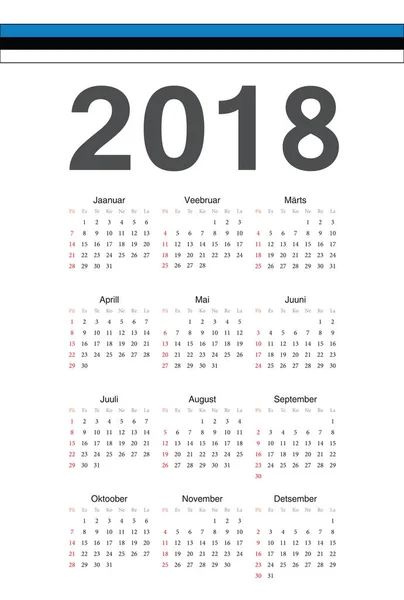 Ests-2018 vector jaarkalender — Stockvector