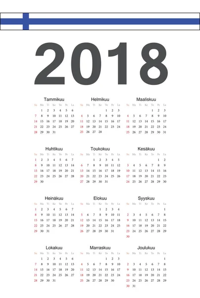 Fiński 2018 rok wektor kalendarza — Wektor stockowy