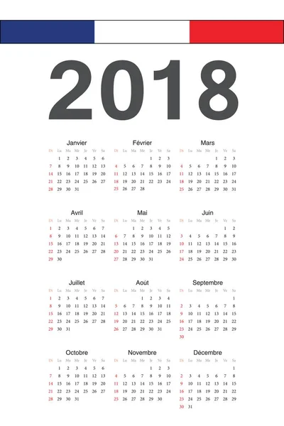 Französischer Jahresvektorkalender 2018 — Stockvektor