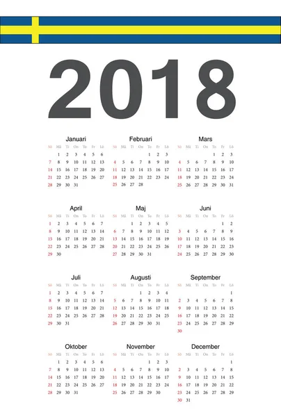 Schwedischer Jahresvektorkalender 2018 — Stockvektor