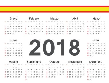 Vektör İspanyol daire takvim 2018