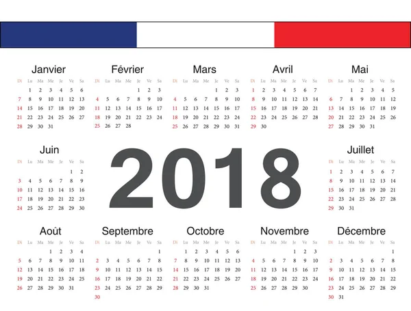 Calendario del cerchio francese vettoriale 2018 — Vettoriale Stock