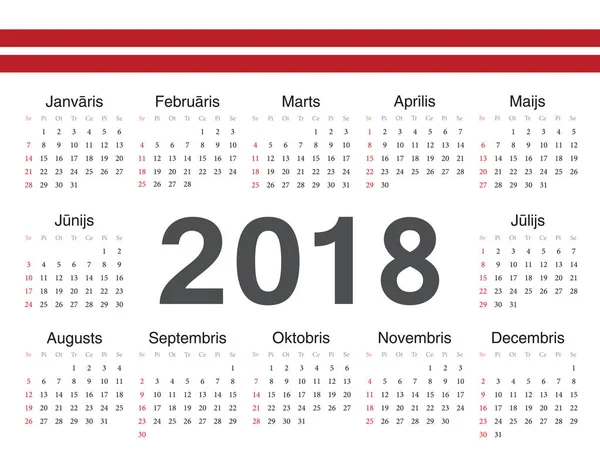 Vektor lotyšský kruh kalendář 2018 — Stockový vektor