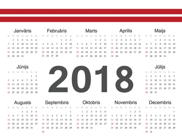 Vector calendario círculo letón 2018 — Vector de stock