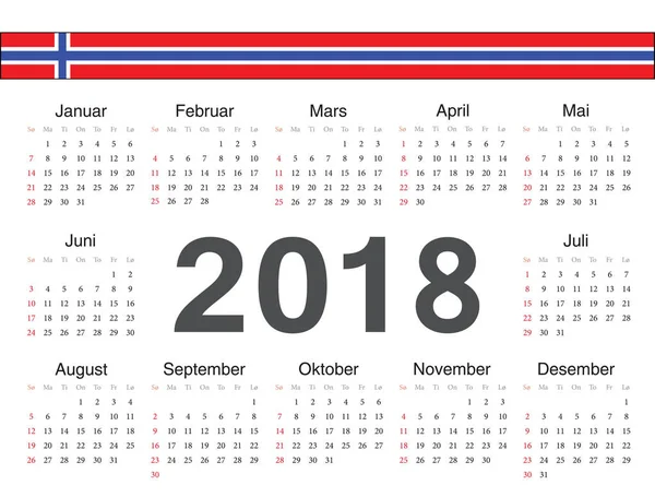 Vector calendario círculo noruego 2018 — Vector de stock