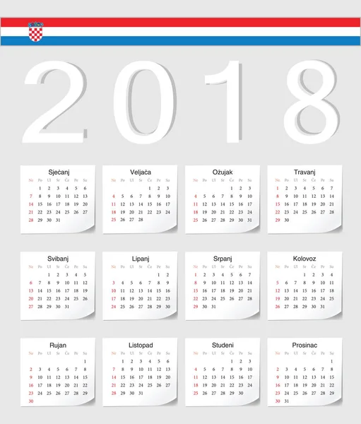 Calendario croata 2018 — Vector de stock