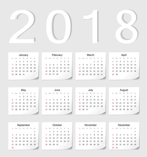 Calendario europeo 2018 — Archivo Imágenes Vectoriales