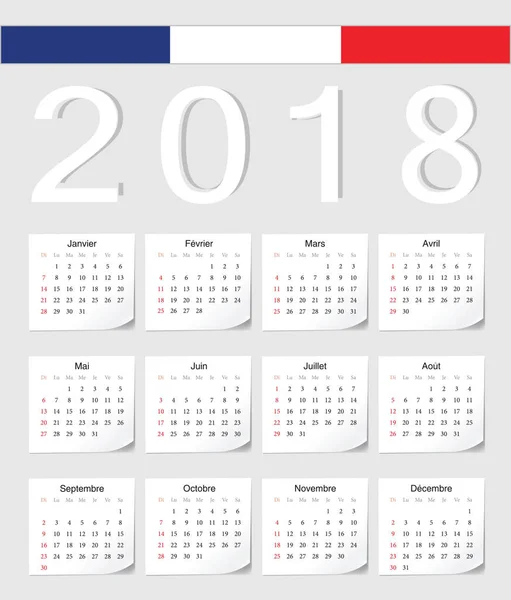 Calendrier français 2018 — Image vectorielle