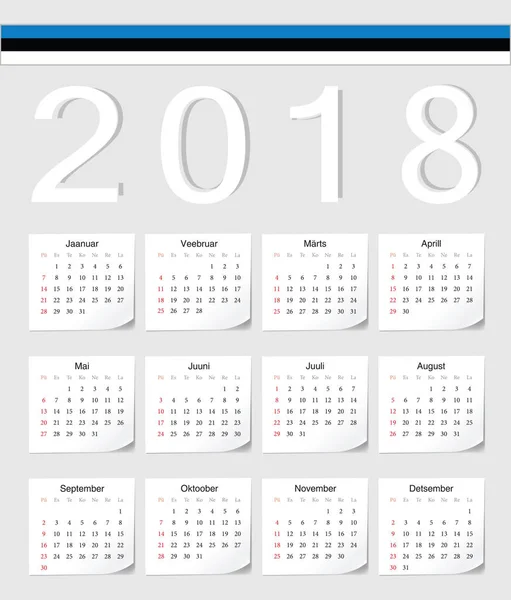 Εσθονική 2018 ημερολόγιο — Διανυσματικό Αρχείο
