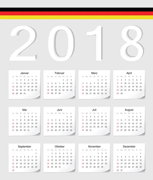 Calendrier allemand 2018 — Image vectorielle