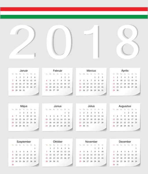 Calendário húngaro 2018 — Vetor de Stock