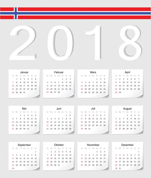 Calendario noruego 2018 — Vector de stock