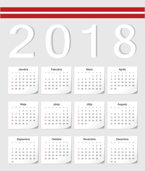 Latvian 2018 calendar — Stock Vector