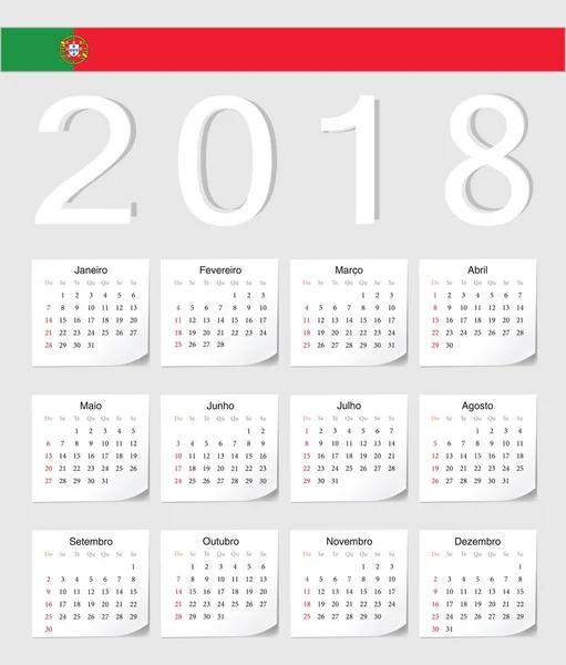 Calendrier portugais 2018 — Image vectorielle