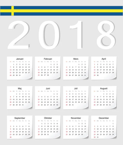 Calendario sueco 2018 — Vector de stock
