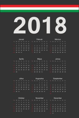 Macar siyah 2018 yıl vektör takvim