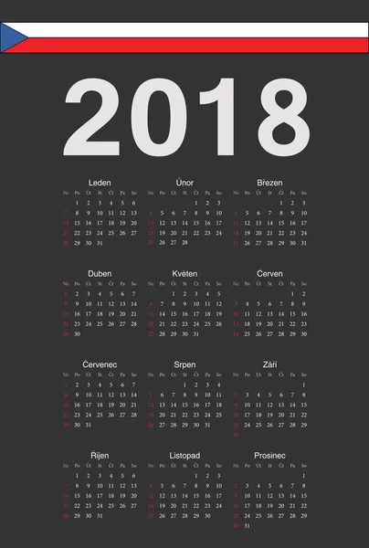 Calendrier vectoriel de l'année 2018 noir tchèque — Image vectorielle