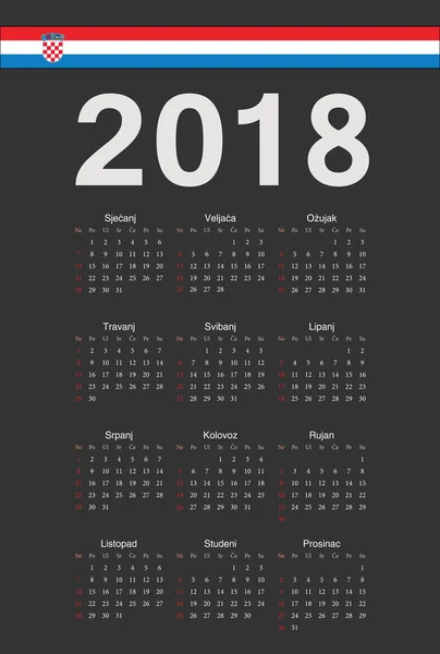 Croata negro 2018 año vector calendario — Vector de stock