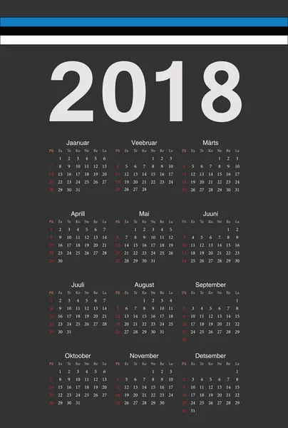 Estonio negro 2018 año vector calendario — Archivo Imágenes Vectoriales