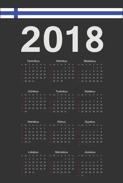 Finlandés negro 2018 año vector calendario — Vector de stock