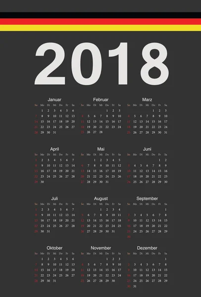 German black 2018 year vector calendar — Stock Vector