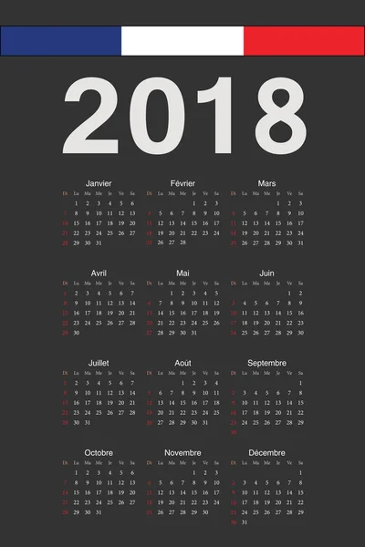 Γαλλικά μαύρο διάνυσμα Ημερολόγιο έτους 2018 — Διανυσματικό Αρχείο