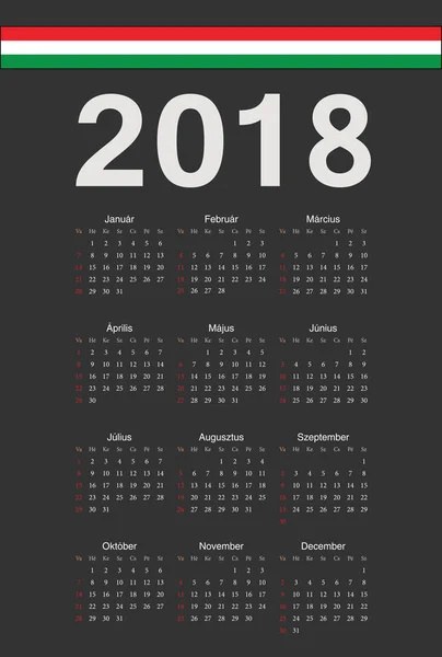 Húngaro negro 2018 año vector calendario — Archivo Imágenes Vectoriales