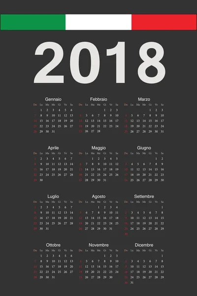 Italiano negro 2018 año vector calendario — Vector de stock