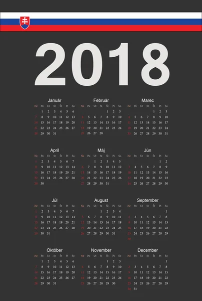 Slovakiska svart 2018 år vektor kalender — Stock vektor