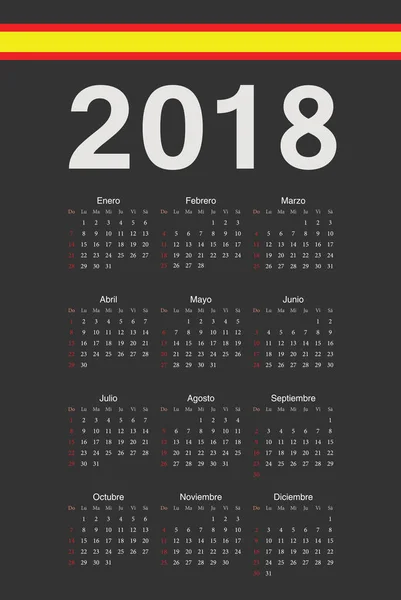 Spanska svart 2018 år vektor kalender — Stock vektor