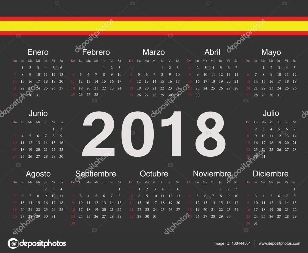 Vector Negro Español Círculo Calendario 2018 Vector De